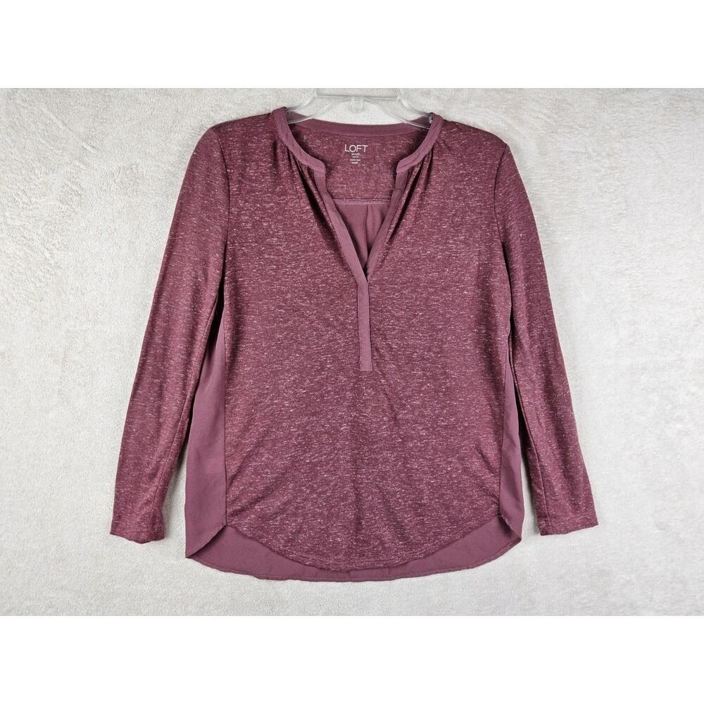 LOFT Outlet Women's Long Sleeve Mixed Media V Neck Pink Top Petites Size XXSP